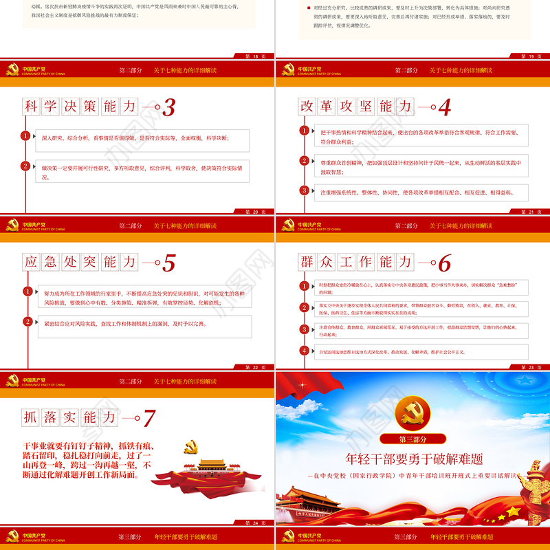 大气党建风中青年干部培训班讲话年轻干部要提高七种能力党课PPT