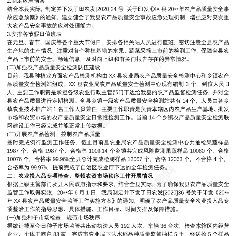 农产品质量安全监管工作总结
