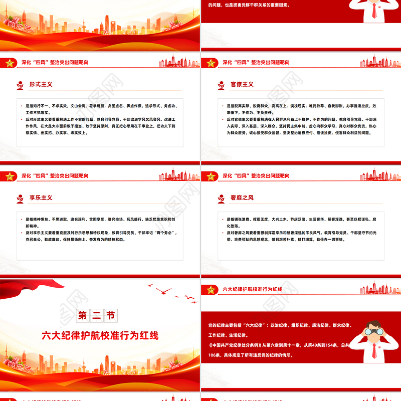 2025四风六纪八规PPT简洁风党的作风建设党课课件