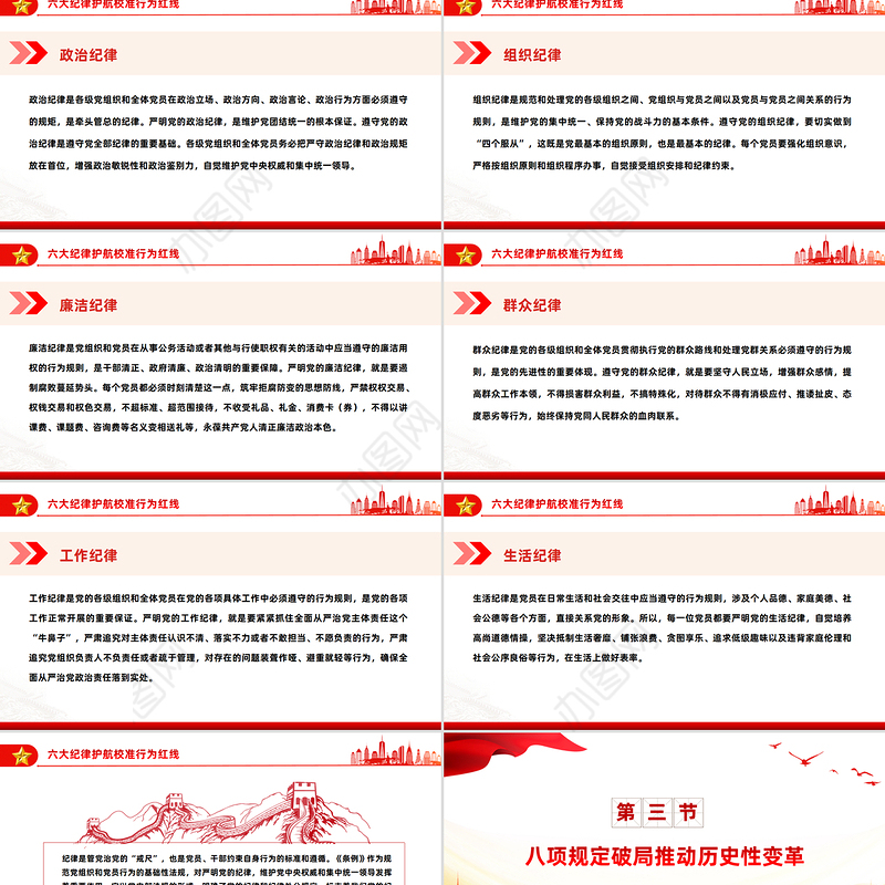 2025四风六纪八规PPT简洁风党的作风建设党课课件