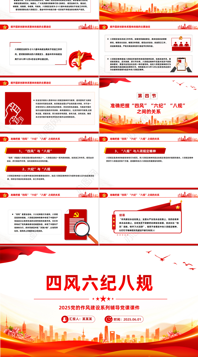 2025四风六纪八规PPT简洁风党的作风建设党课课件