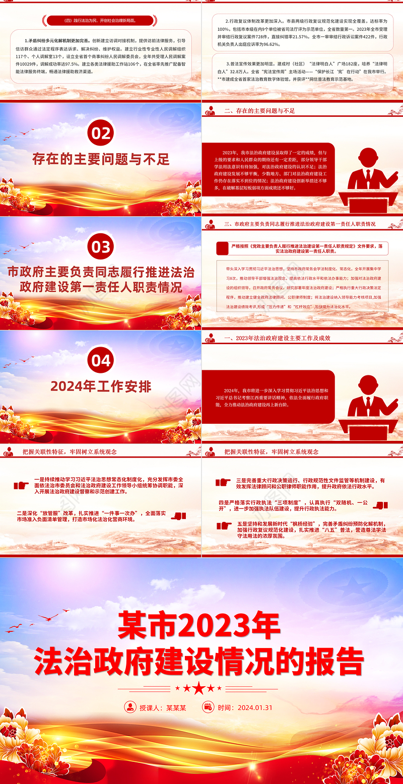 法治政府建设情况报告PPT精美简洁机关单位工作总结计划模板