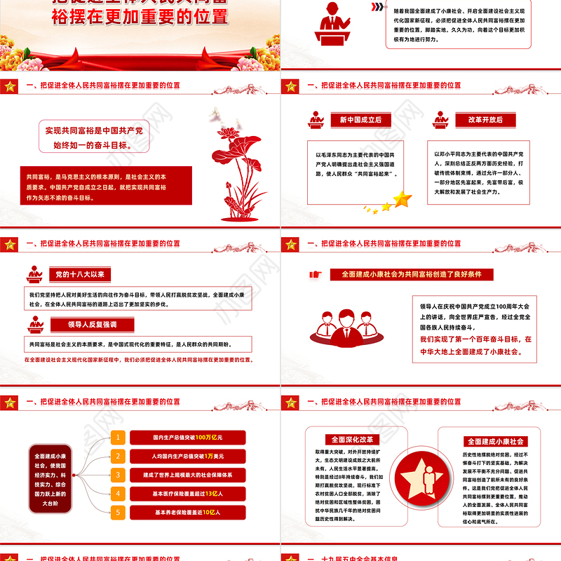 2022沿着中国现代化道路走共同富裕PPT红色党政风党员干部学习教育专题党课党建课件模板