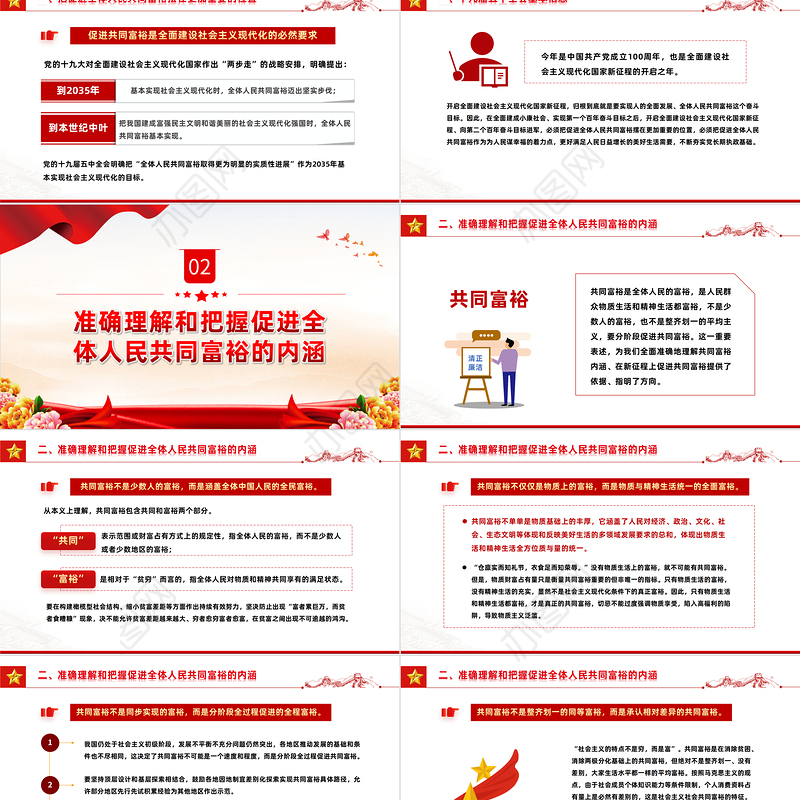 2022沿着中国现代化道路走共同富裕PPT红色党政风党员干部学习教育专题党课党建课件模板