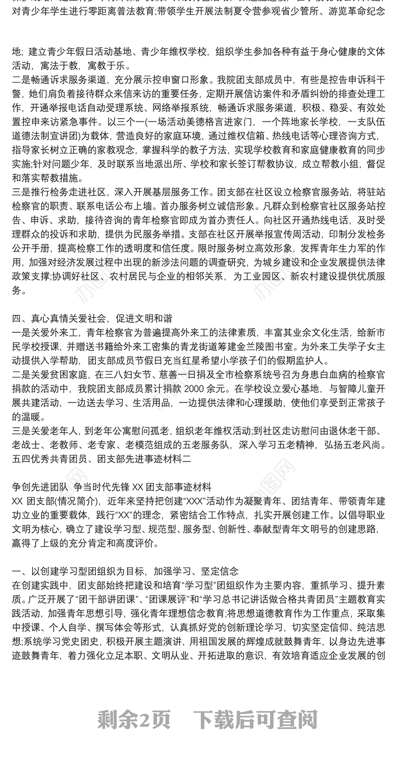 五四优秀共青团员、团支部先进事迹材料