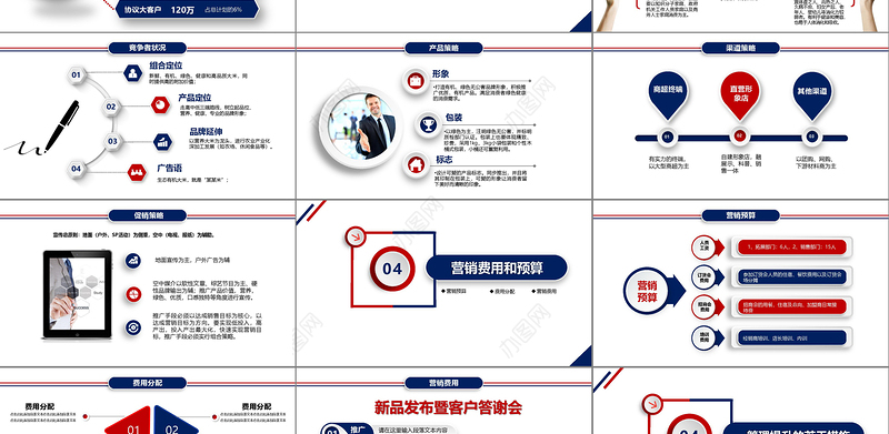 框架完整全面红蓝色大气活动策划营销策划方案策划PPT模板