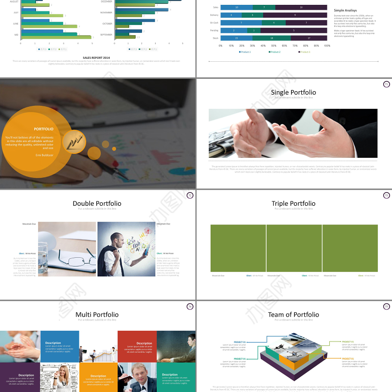 简约扁平化5色淡彩商务PPT模板