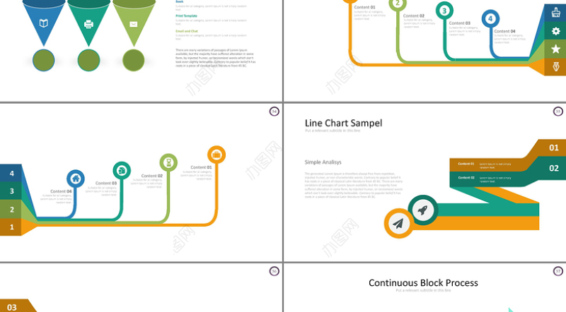 简约扁平化5色淡彩商务PPT模板