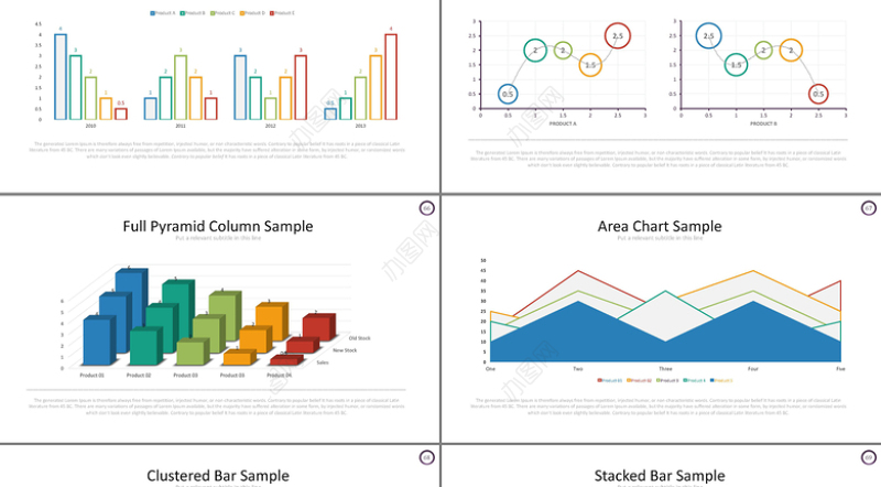 简约扁平化5色淡彩商务PPT模板