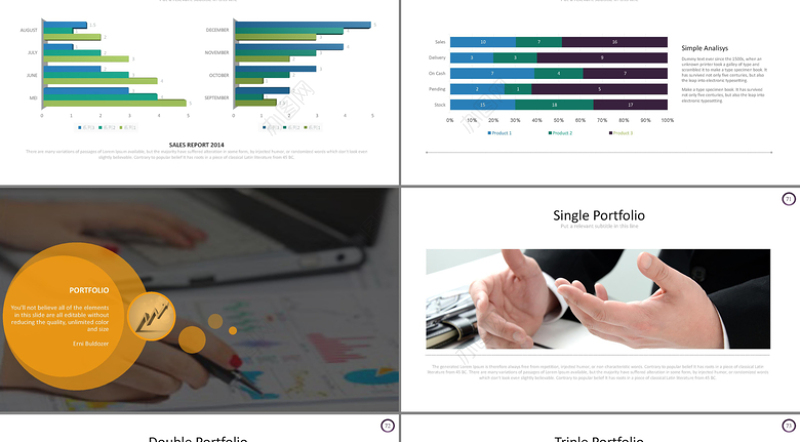 简约扁平化5色淡彩商务PPT模板