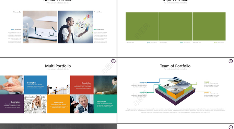 简约扁平化5色淡彩商务PPT模板