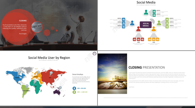 简约扁平化5色淡彩商务PPT模板