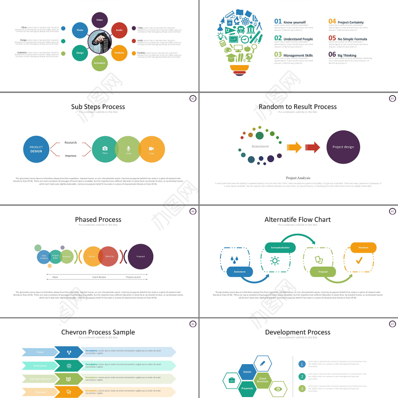 简约扁平化5色淡彩商务PPT模板