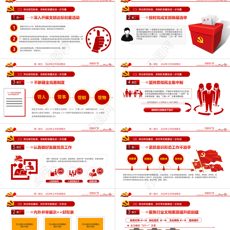 2022党支部工作总结PPT红色大气基层党组织工作汇报述职报告党建工作模板