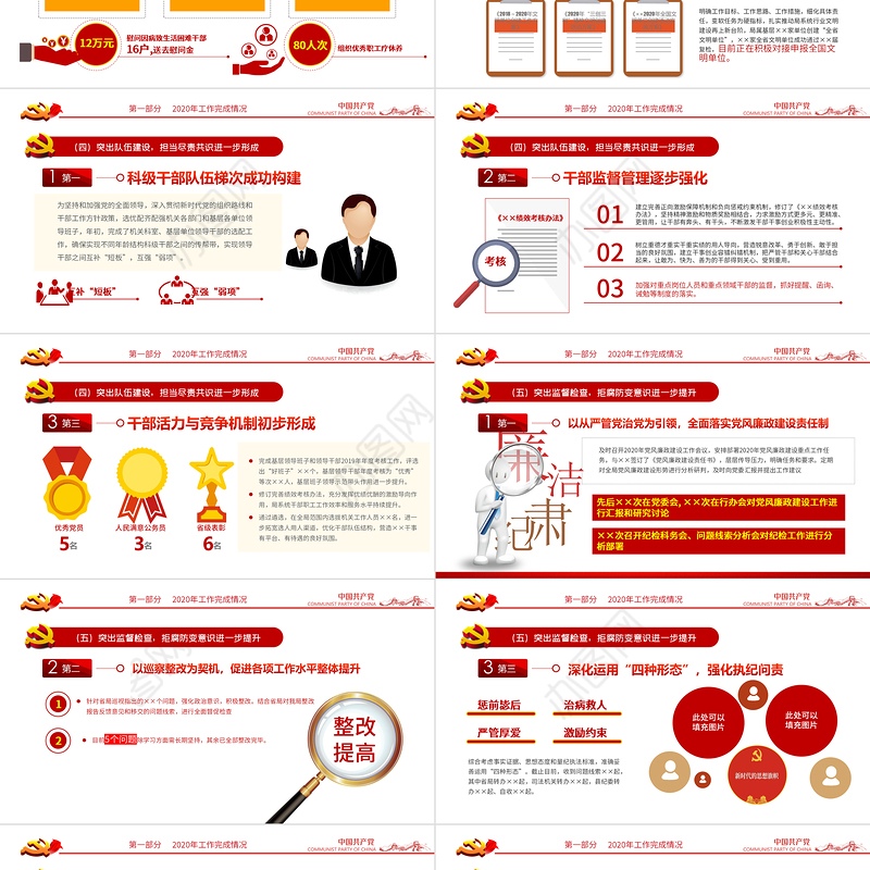 2022党支部工作总结PPT红色大气基层党组织工作汇报述职报告党建工作模板