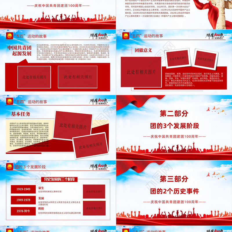 百年光辉历程中国共青团团史PPT红色精品庆祝共青团团史100周年专题党课课件模板
