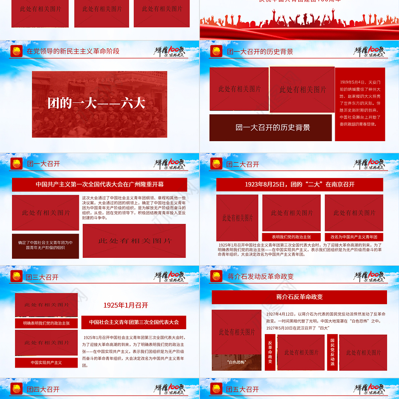 百年光辉历程中国共青团团史PPT红色精品庆祝共青团团史100周年专题党课课件模板