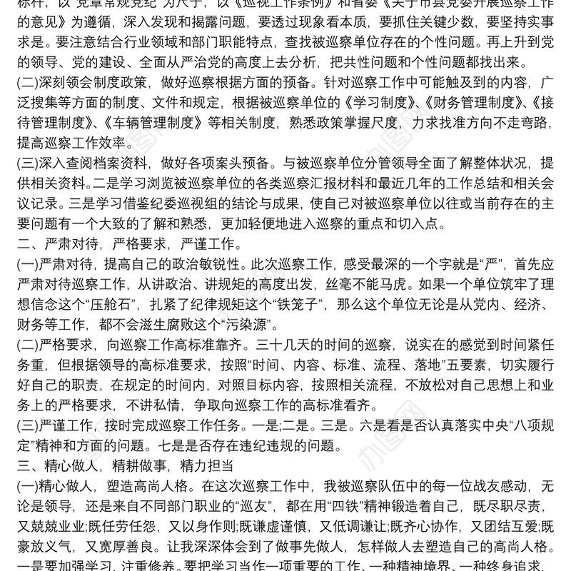 巡察个人总结 巡察人员个人工作总结