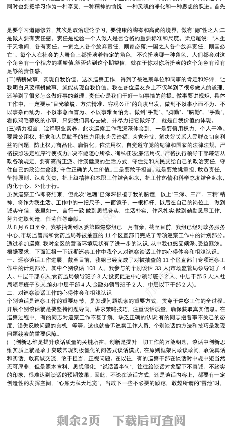 巡察个人总结 巡察人员个人工作总结