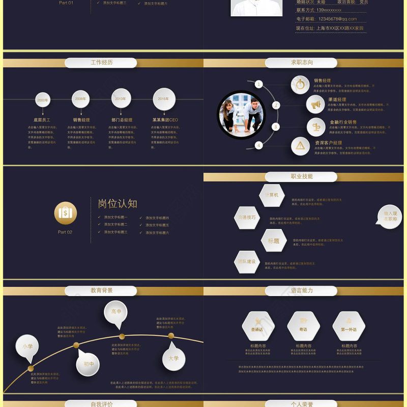时尚黑金自我介绍PPT个人简历PPT模板