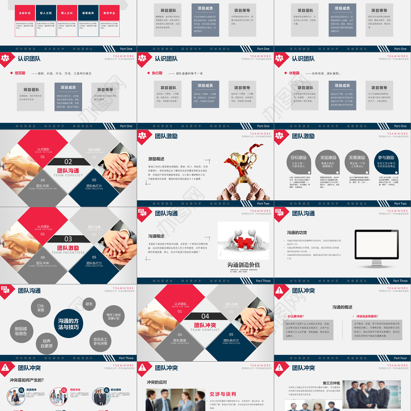 深蓝简约大气商务风企业团队组建团队管理培训ppt模板
