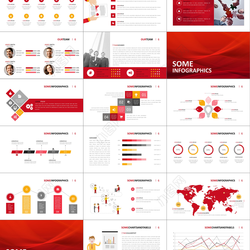 红色系简约商务PPT模板