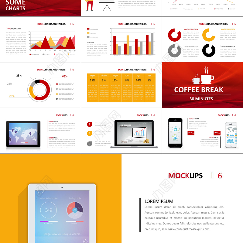 红色系简约商务PPT模板