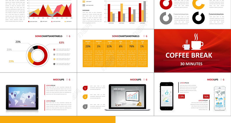 红色系简约商务PPT模板