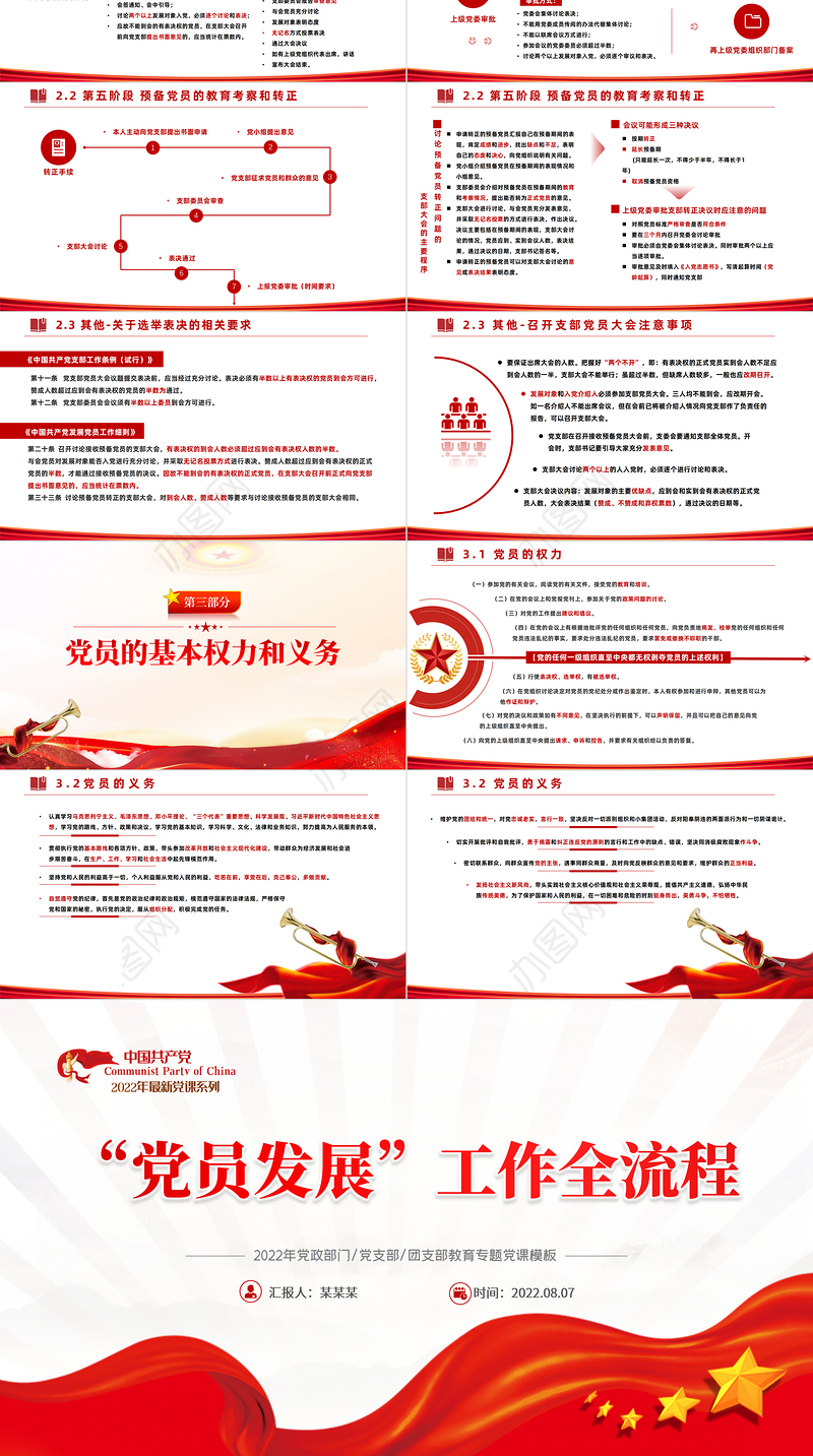 2022党员发展工作全流程PPT党政风入党流程党员发展工作全流程课件模板