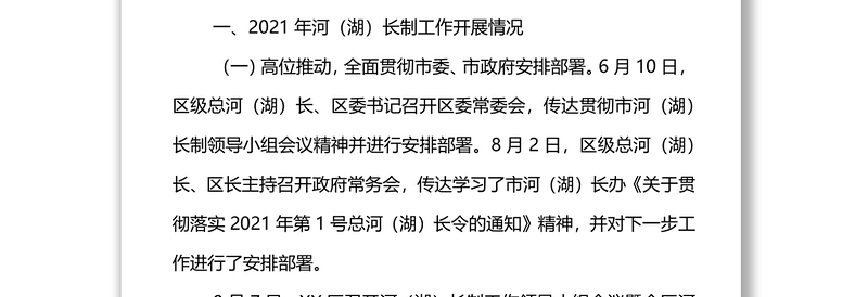 XX区总河（湖）长关于2021年河（湖）长制工作落实情况的报告