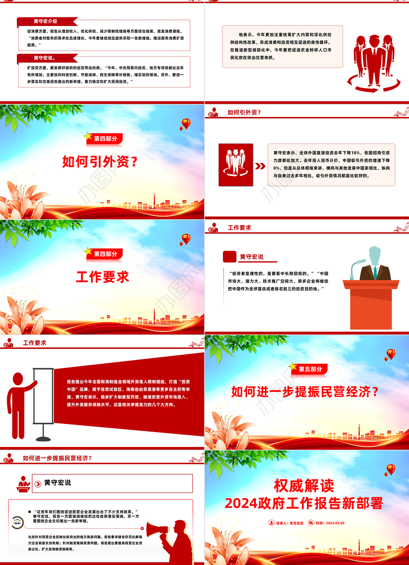 2024政府工作报告新部署权威解读PPT大气简洁两会学习辅导课件