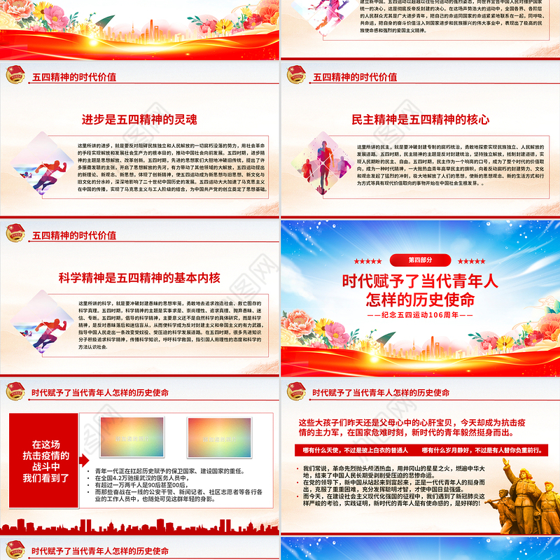 精美风2025纪念中国共青团106周年弘扬五四精神挥洒热血青春PPT下载