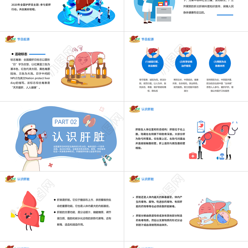 2022全国爱肝日PPT卡通风318全国爱肝日宣传介绍汇报课件模板