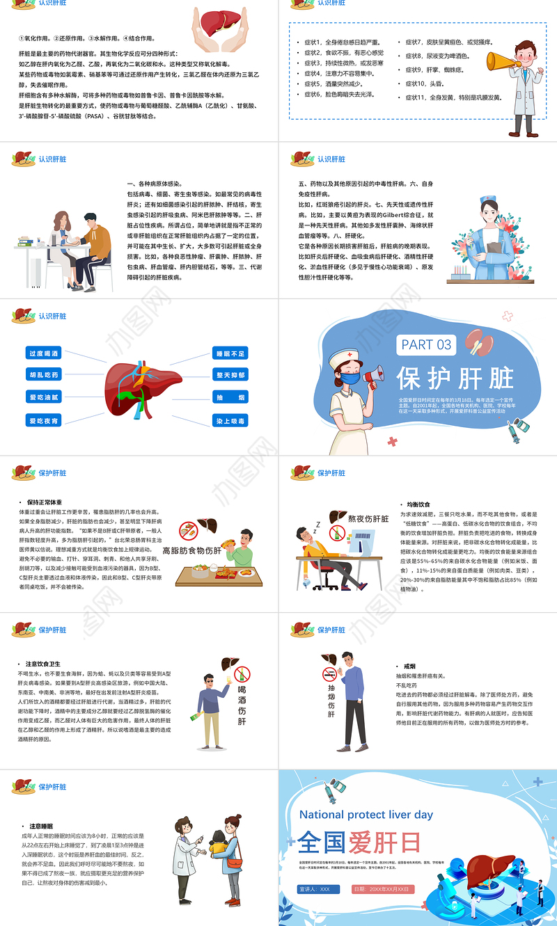 2022全国爱肝日PPT卡通风318全国爱肝日宣传介绍汇报课件模板