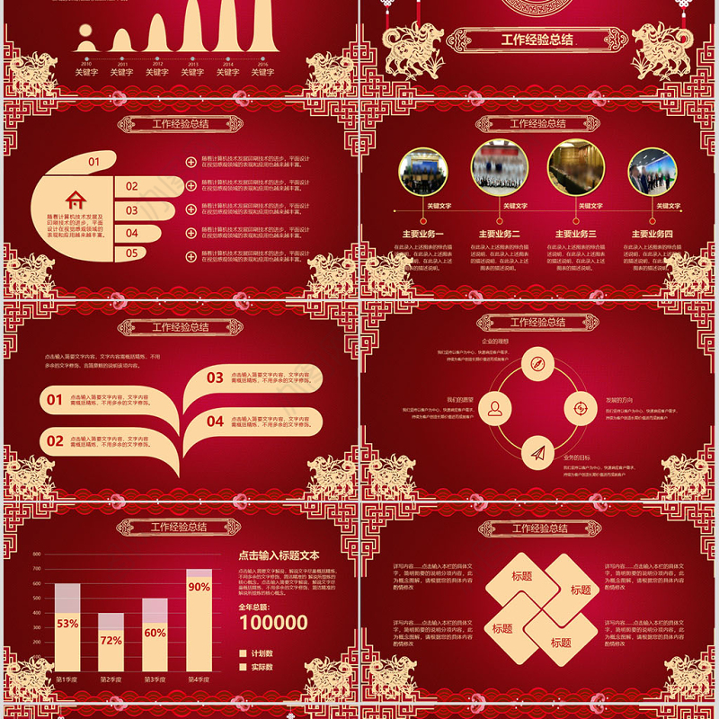 红色喜庆中国风新年狗年年终总结暨新年计划PPT