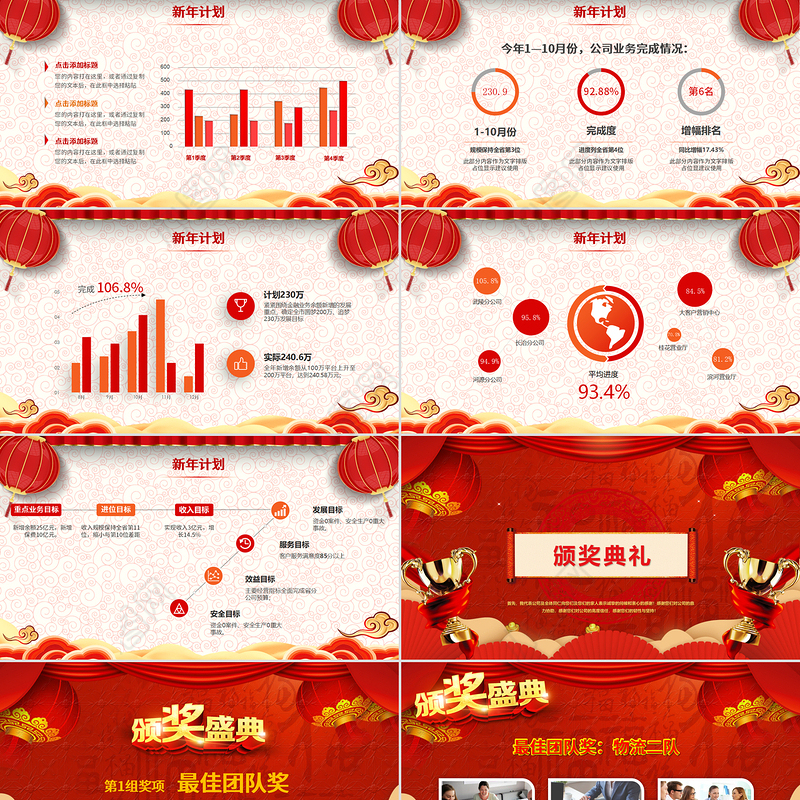 中国风牛年喜庆灯笼2021企业迎新晚会员工颁奖典礼PPT模板