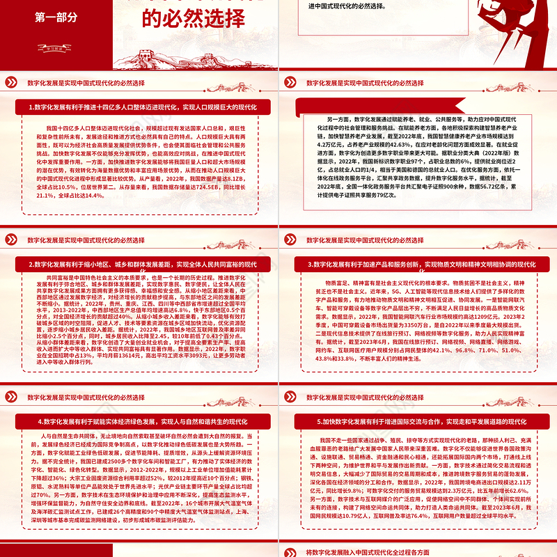 2023以数字化驱动中国式现代化ppt红色大气不断推动网络强国、数字中国建设党组织党支部专题教育党课课件