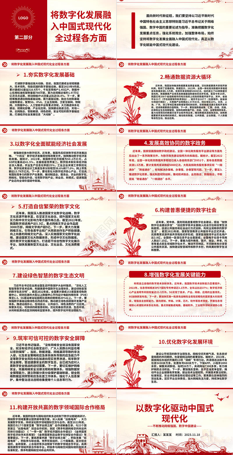 2023以数字化驱动中国式现代化ppt红色大气不断推动网络强国、数字中国建设党组织党支部专题教育党课课件