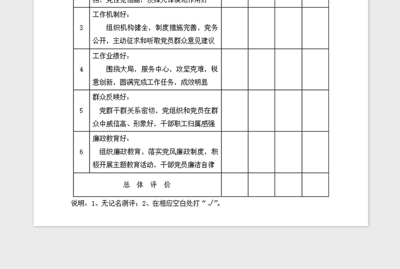 2021年党建工作群众满意度测评表