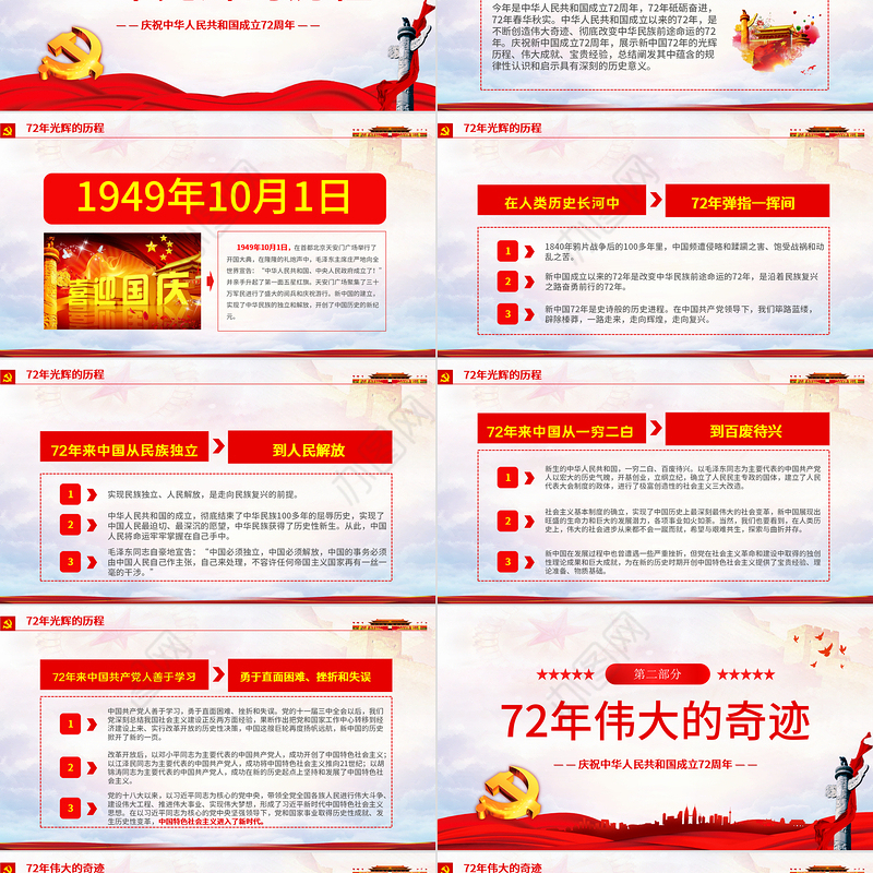 2021光辉的历程伟大的奇迹PPT红色简洁十一国庆节新中国成立72周年党课课件