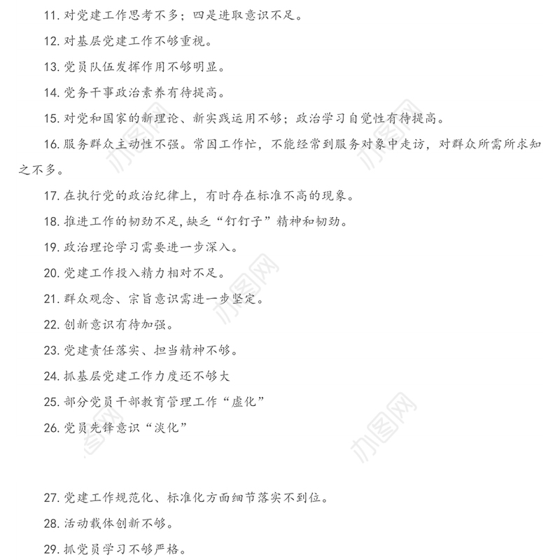 党建问题自查清单（100例）