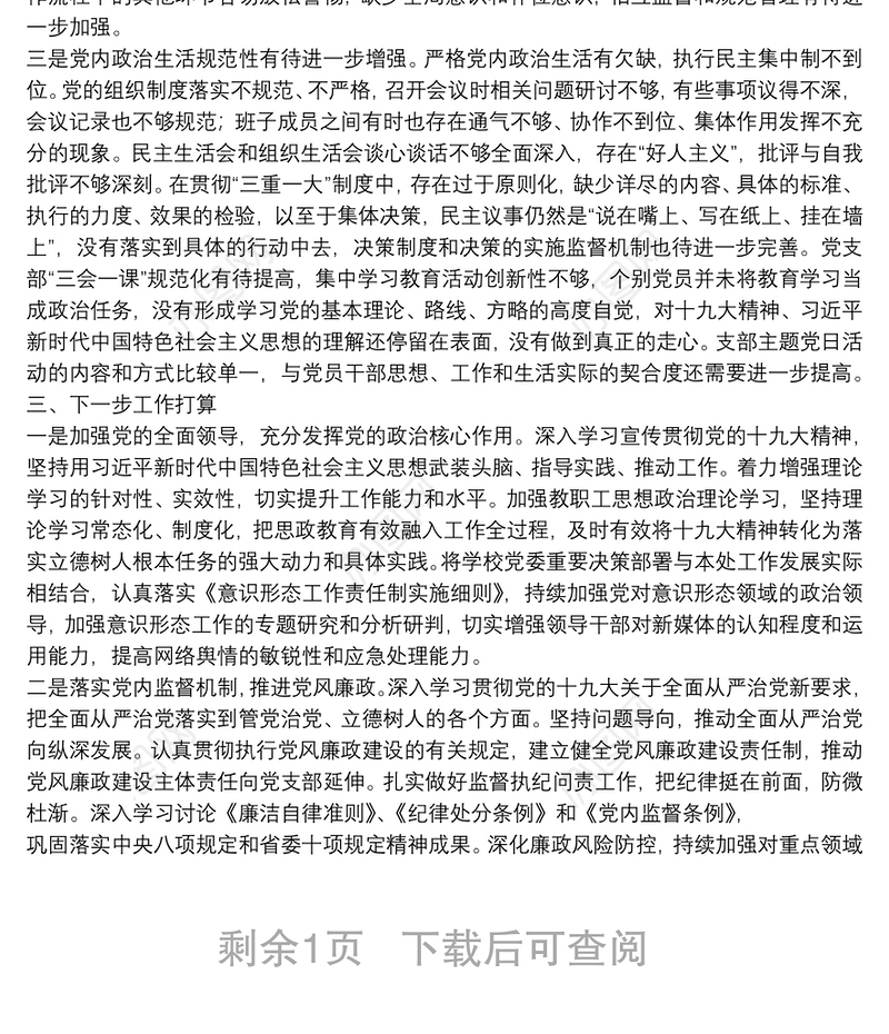 20**年高校落实全面从严治党情况报告