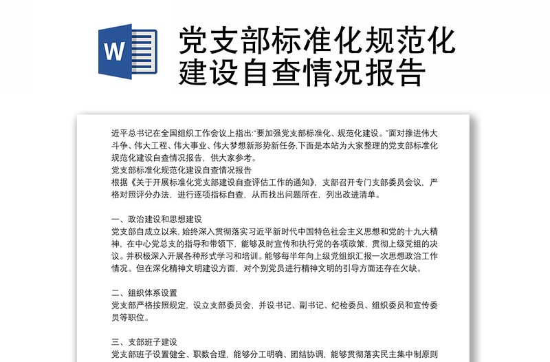 党支部标准化规范化建设自查情况报告