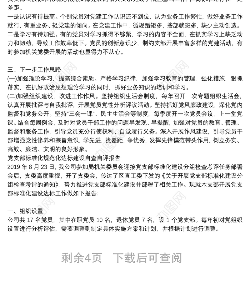 党支部标准化规范化建设自查情况报告