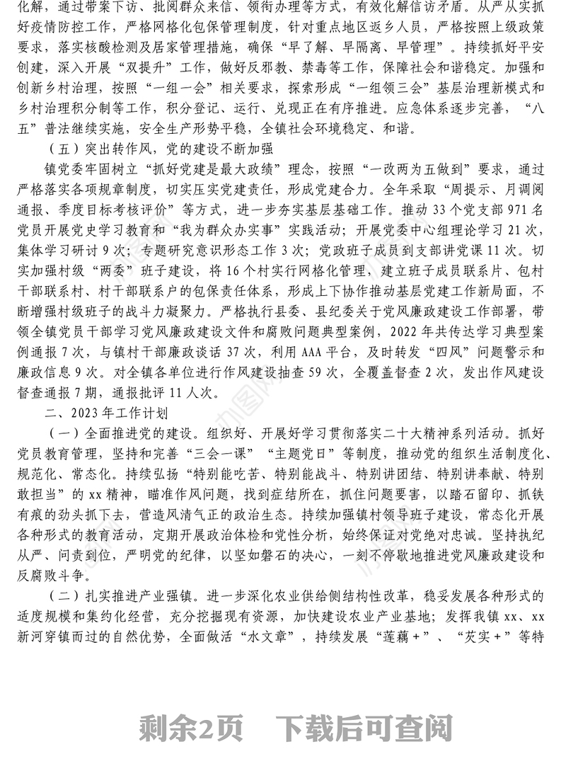 镇年工作总结和2023年工作计划