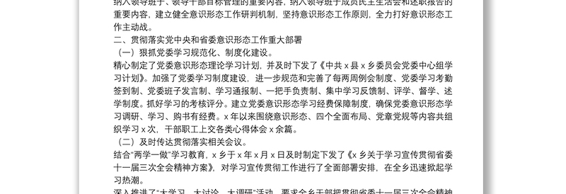 关于意识形态工作责任落实情况的自查报告