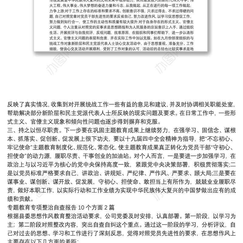 专题教育专项整治自查报告10个方面3篇