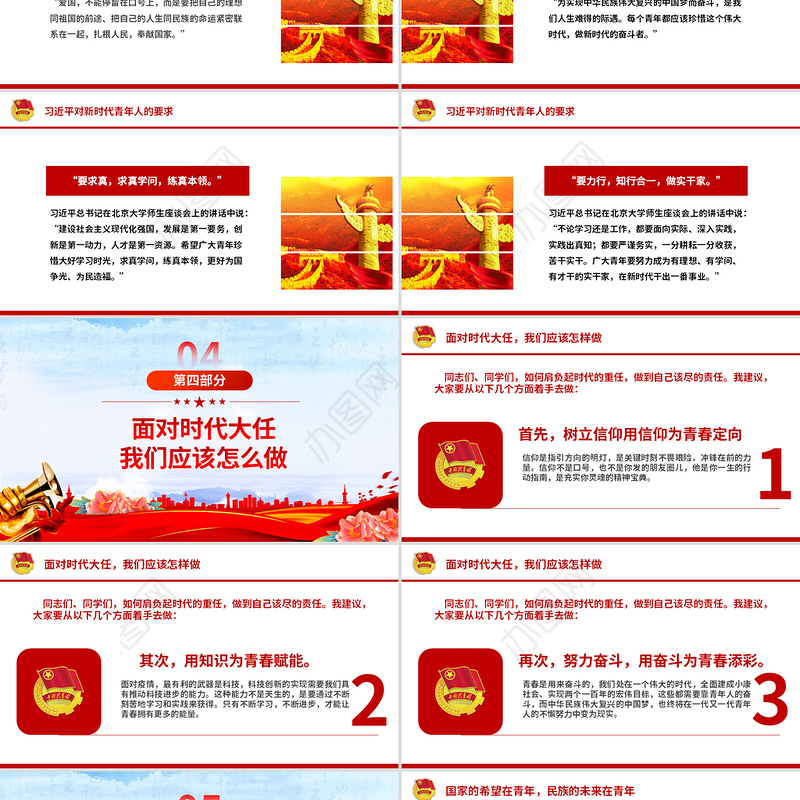2025新时代的青年PPT红色大气争做堪当民族复兴重任时代新人五四青年节课件