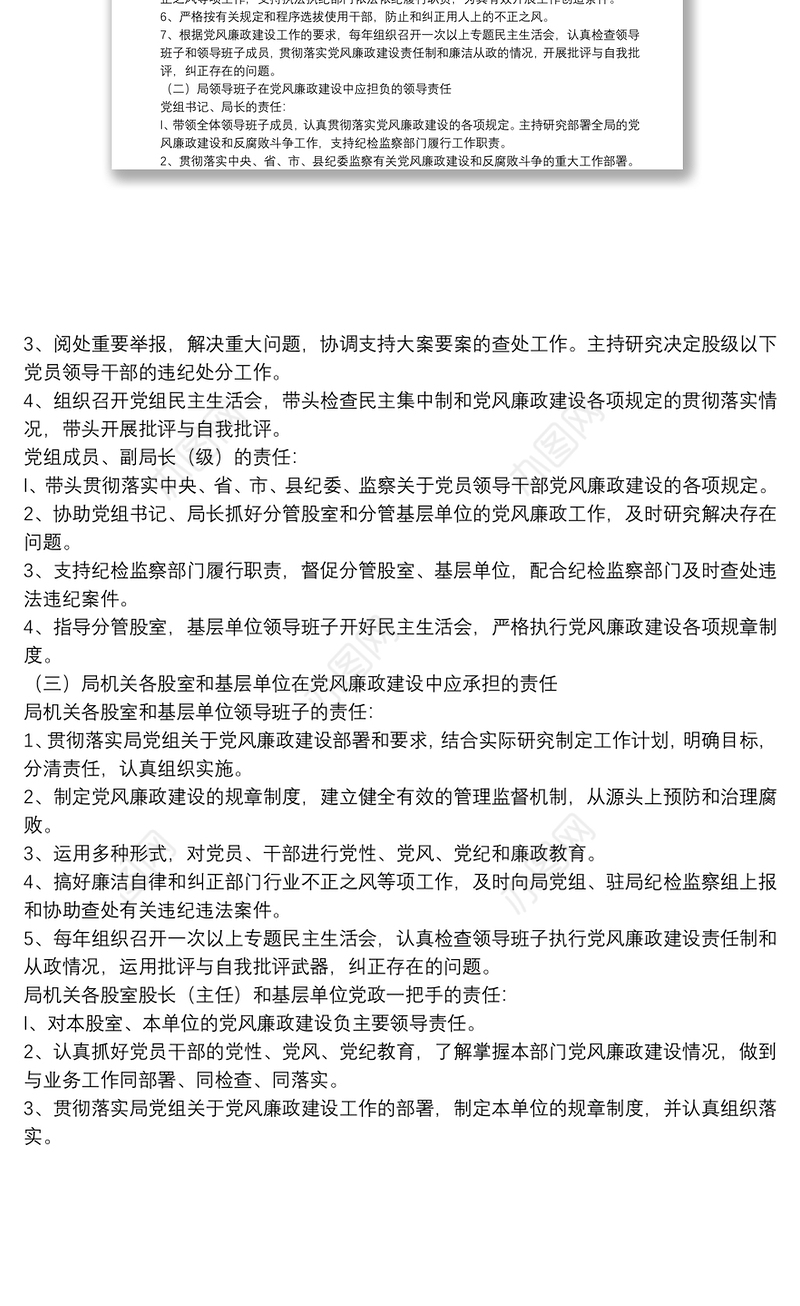 局党风廉政建设一岗双责工作责任制度