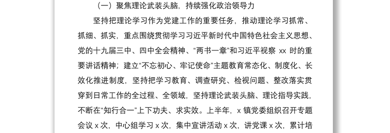 乡镇2020年上半年党建工作总结及下半年工作计划